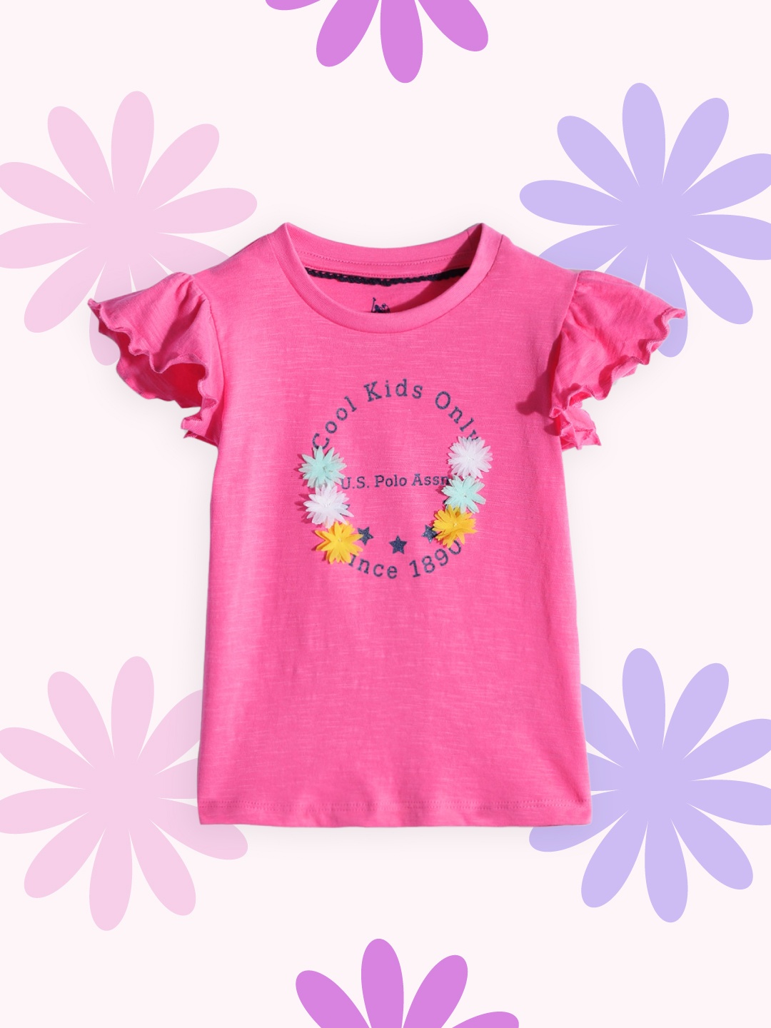 

U.S. Polo Assn. Kids Girls Pink Printed Pure Cotton T-shirt