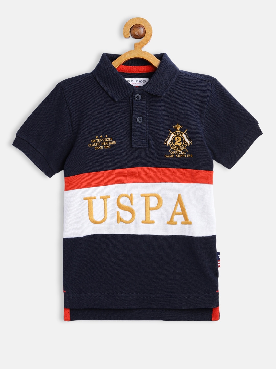 

U S Polo Assn Kids Boys Navy Blue Brand Logo Printed Polo Collar Pure Cotton T-shirt