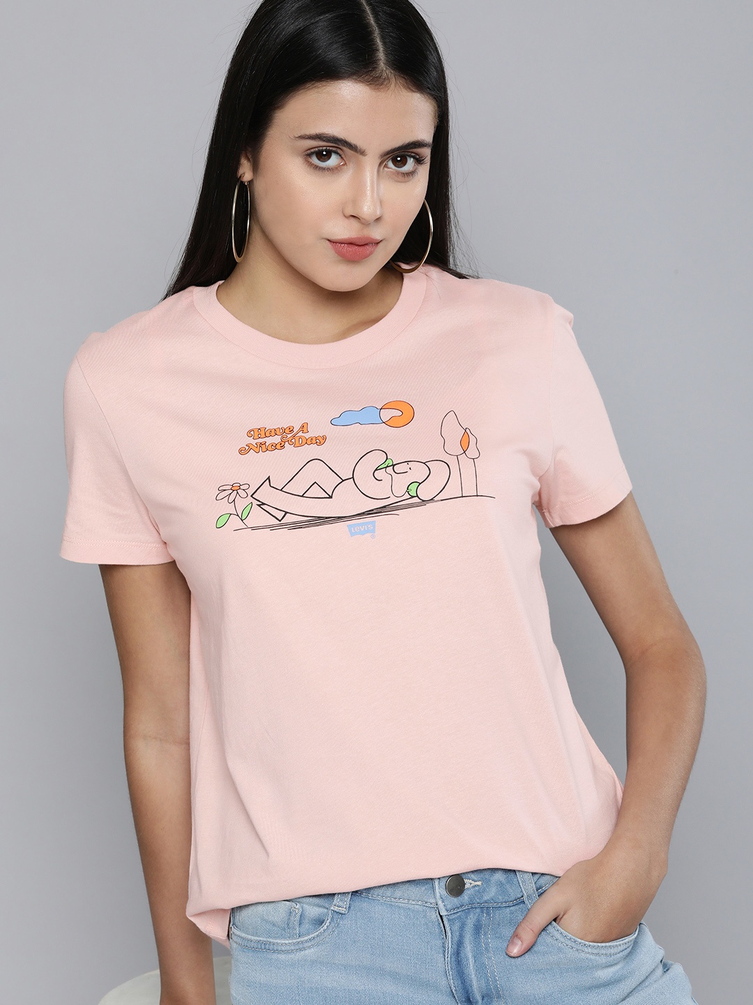 

Levis Women Pink Printed Pure Cotton T-shirt