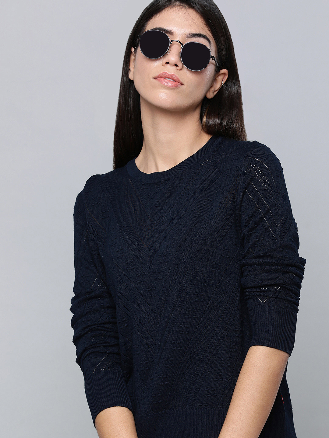 

Levis Navy Blue Floral Schiffli Casual Top