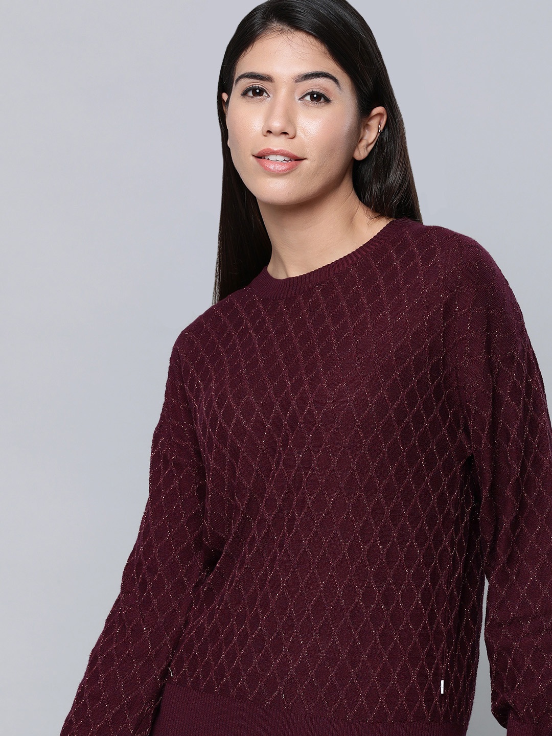 

Levis Maroon Geometric Designed Casual Top