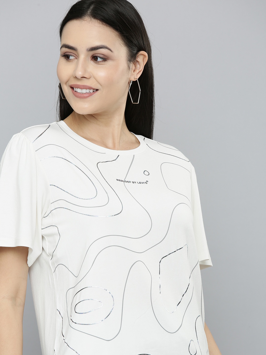 

Levis Women White & Grey Printed T-shirt