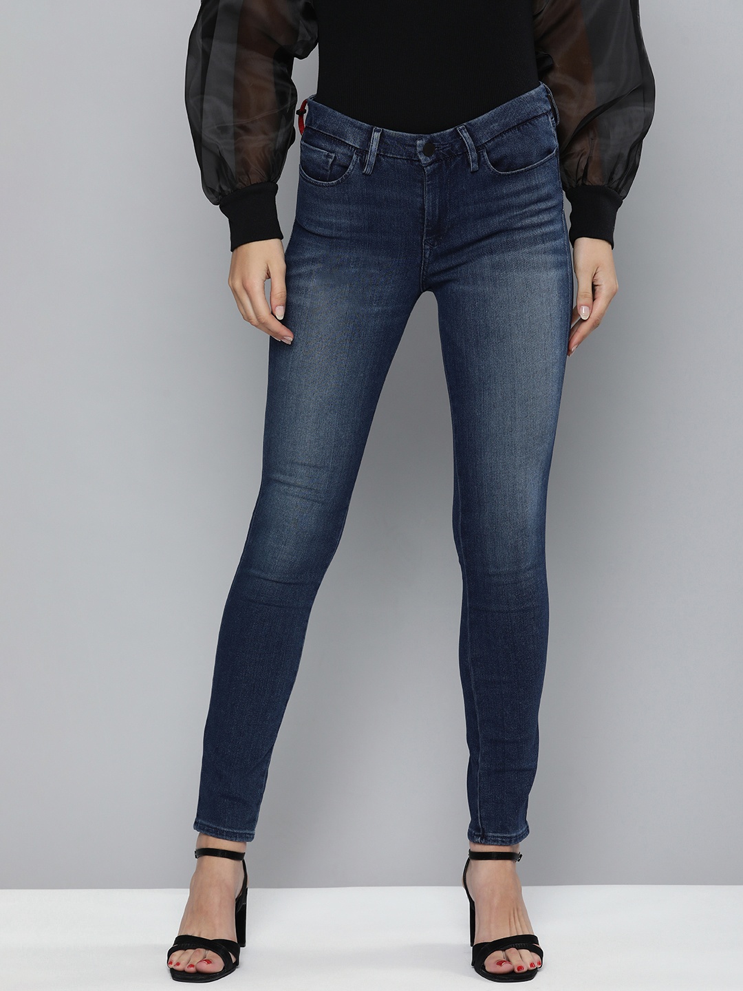 

Levis Women Blue 711 Skinny Fit High-Rise Heavy Fade Stretchable Jeans