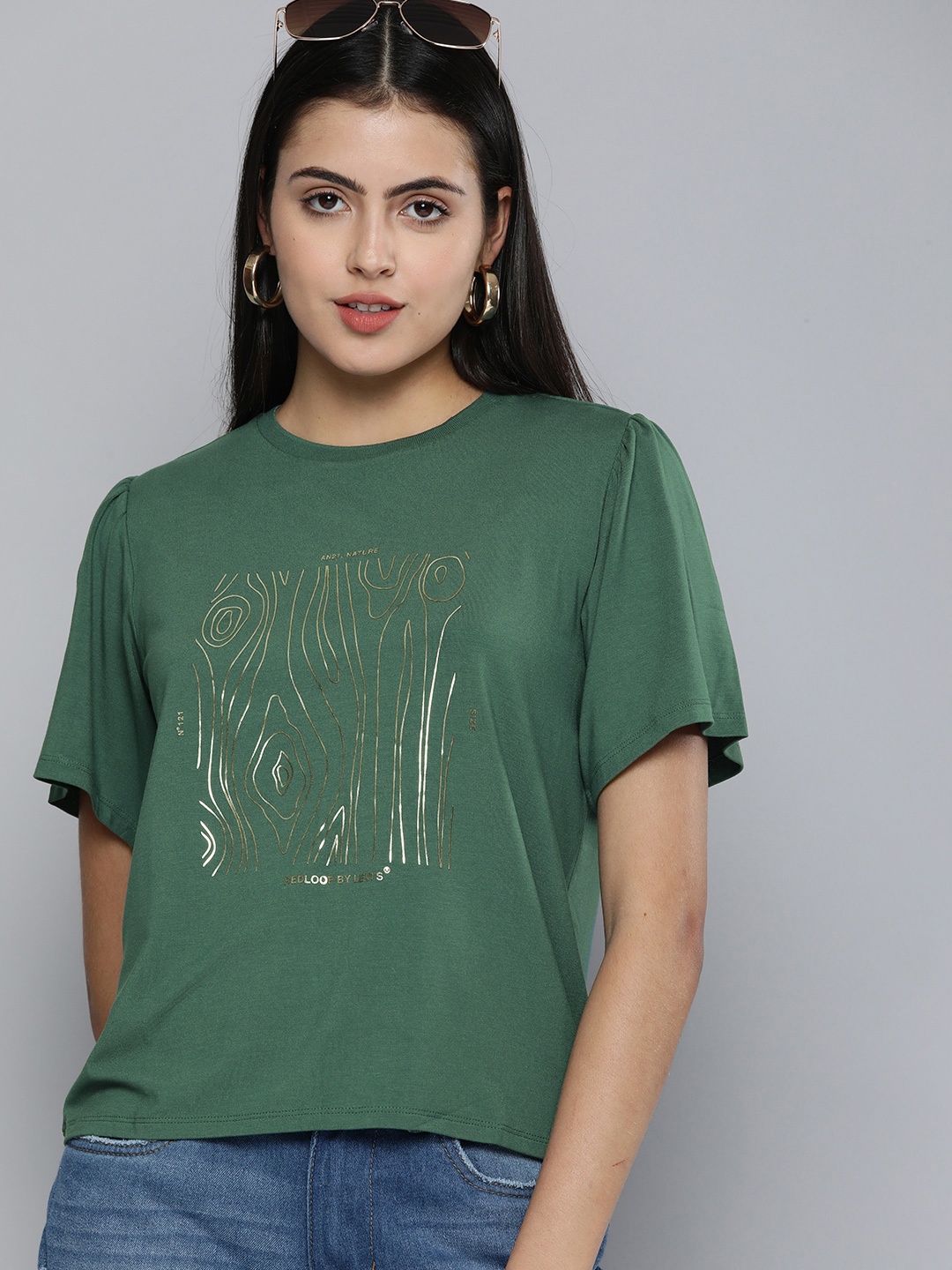 

Levis Green Printed Flared Sleeves Top