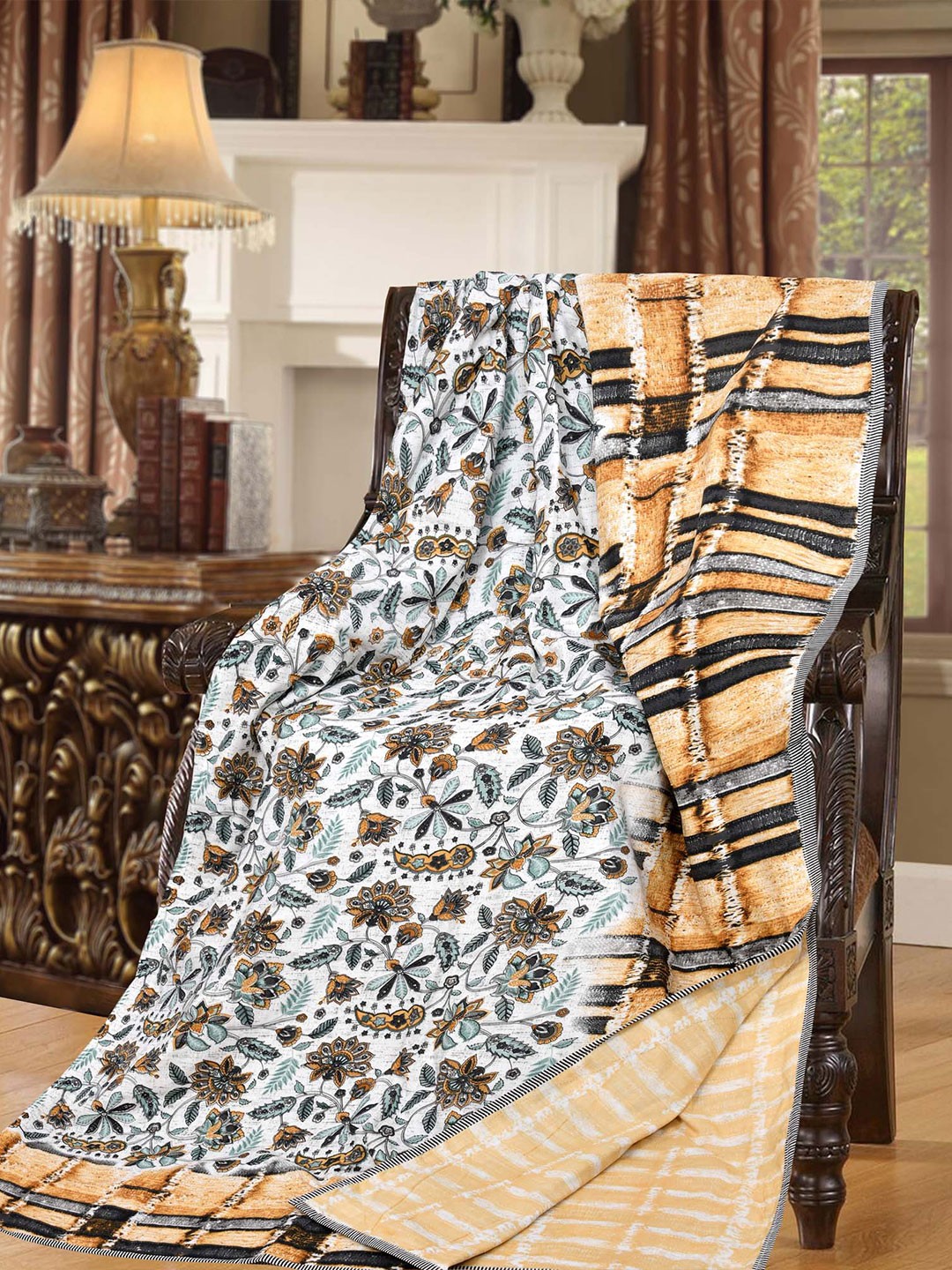 

JAIPUR FABRIC Yellow & Grey Printed 210 GSM AC Room Double Bed Dohar