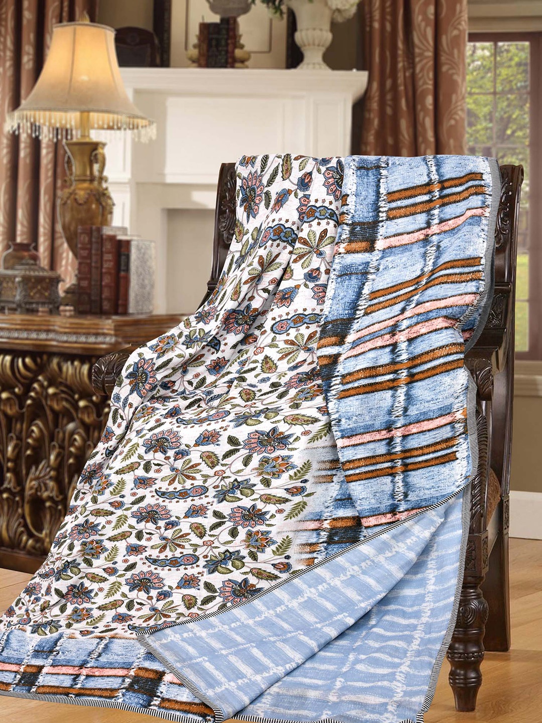 

JAIPUR FABRIC Blue & Green Floral AC Room 210 GSM Double Bed Dohar