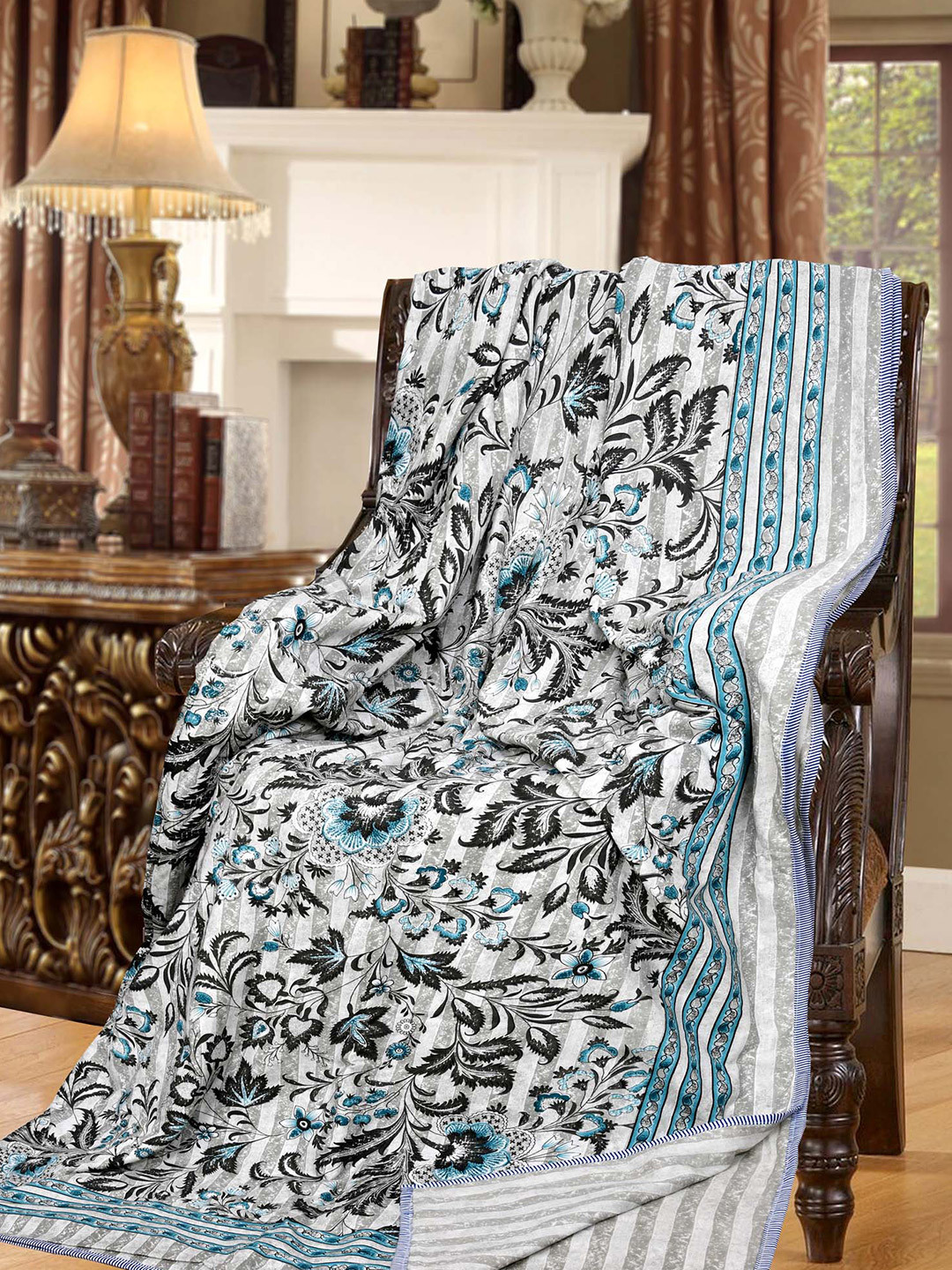 

JAIPUR FABRIC Blue & Black Floral AC Room 210 GSM Double Bed Dohar