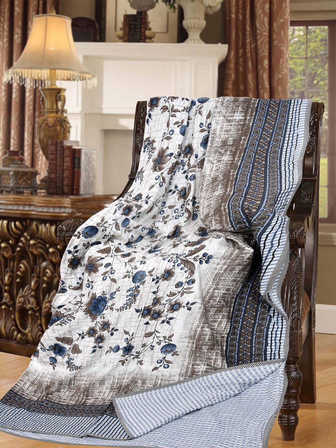 

JAIPUR FABRIC Blue & White Printed 210 GSM AC Room Double Bed Dohar