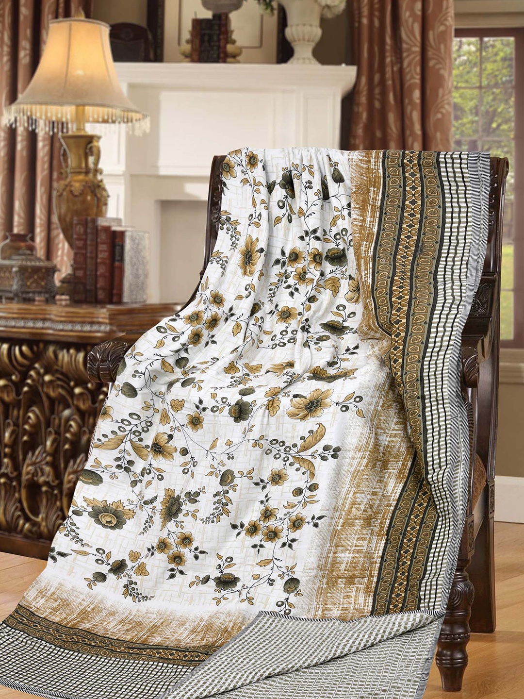 

JAIPUR FABRIC Yellow & White Floral AC Room 210 GSM Double Bed Dohar