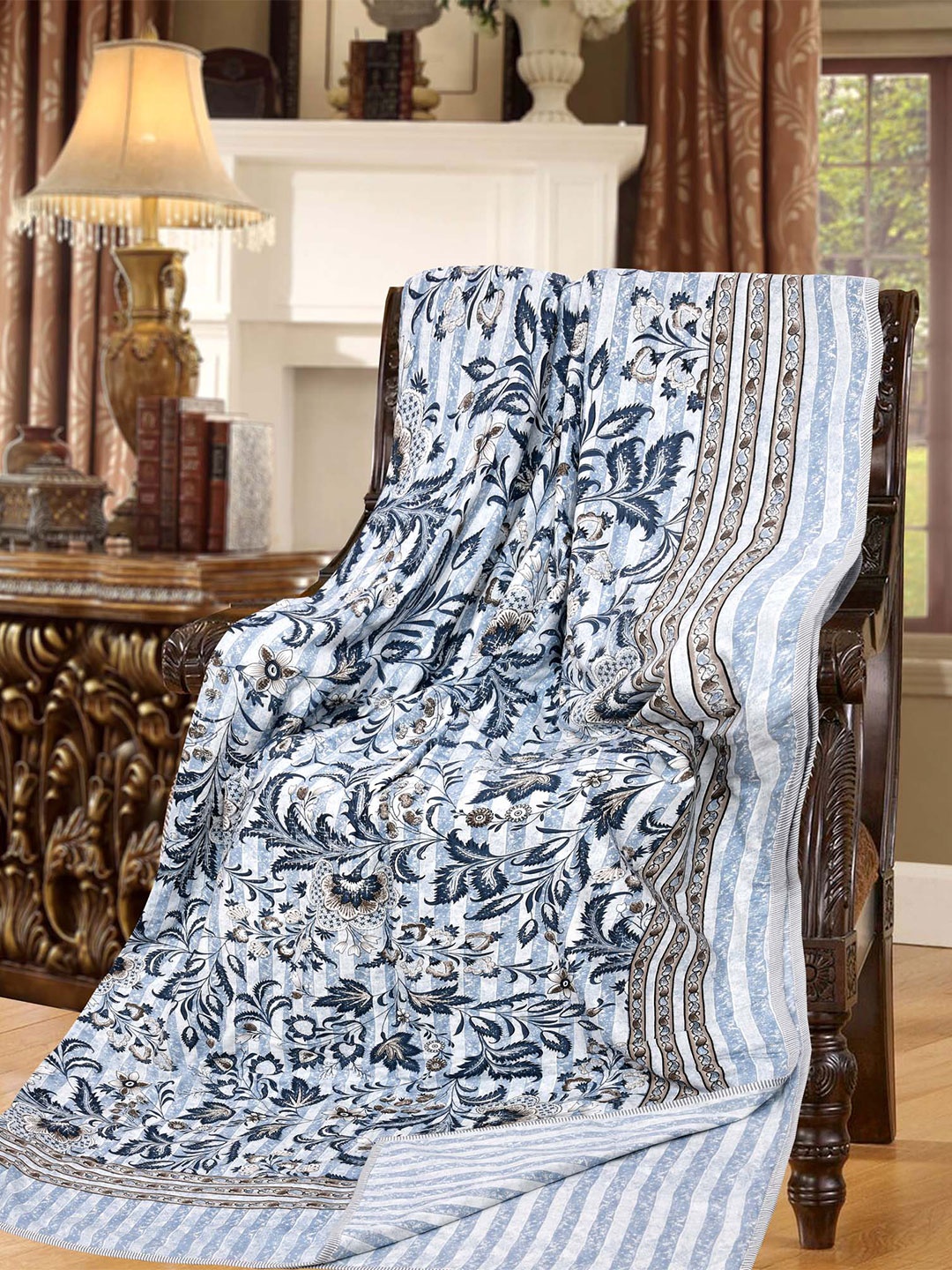 

JAIPUR FABRIC White & Brown 210 GSM Double Cotton Bed Floral AC Room Dohar