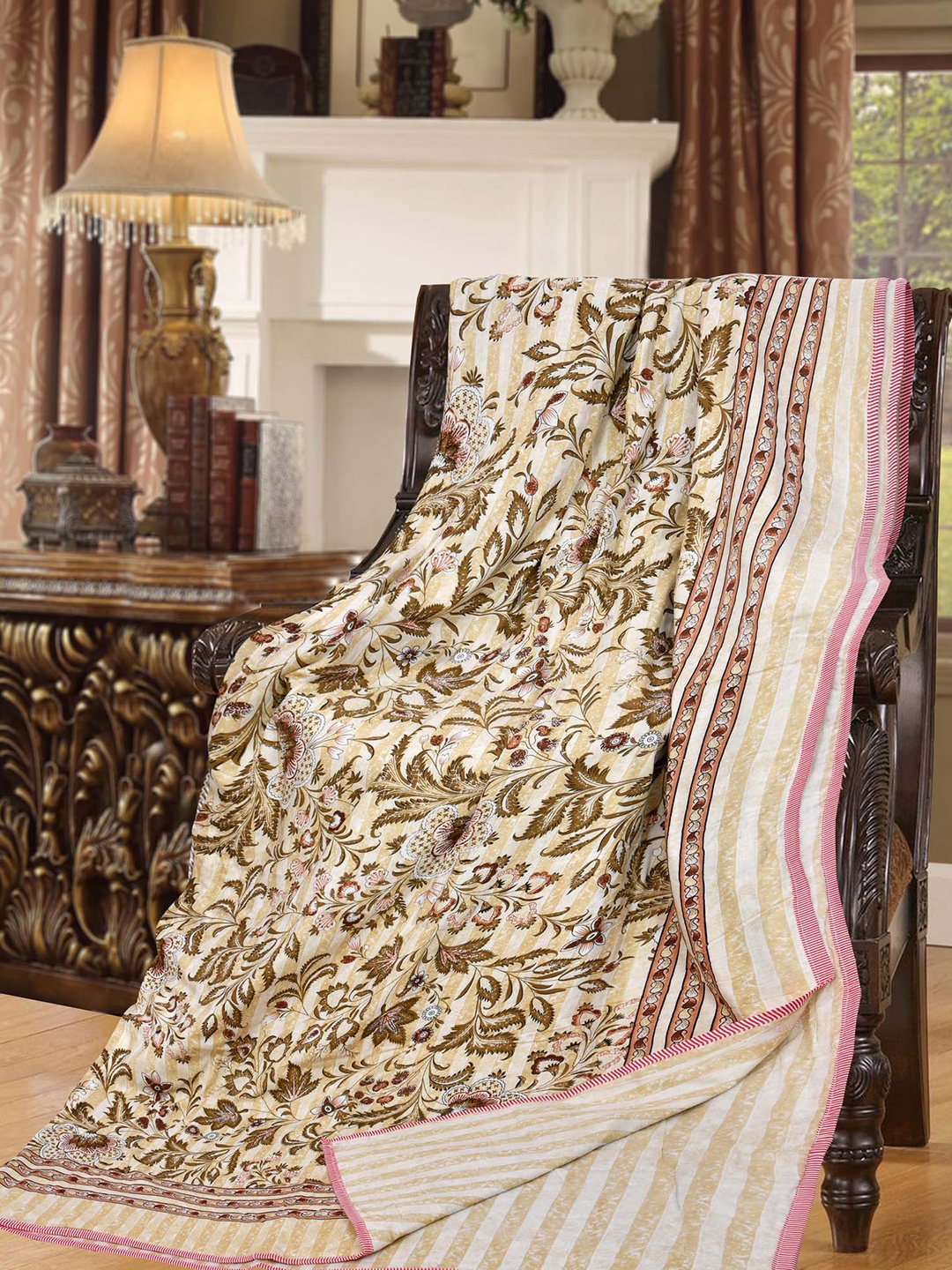 

JAIPUR FABRIC Yellow & Brown Floral AC Room 210 GSM Double Bed Dohar