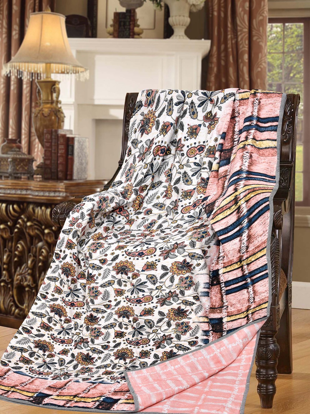 

JAIPUR FABRIC Brown & Pink Floral AC Room 210 GSM Double Bed Dohar