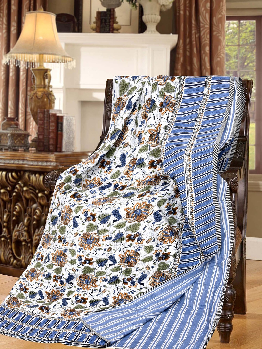 

JAIPUR FABRIC Blue & Brown 210 GSM Double Bed Floral AC Room Dohar