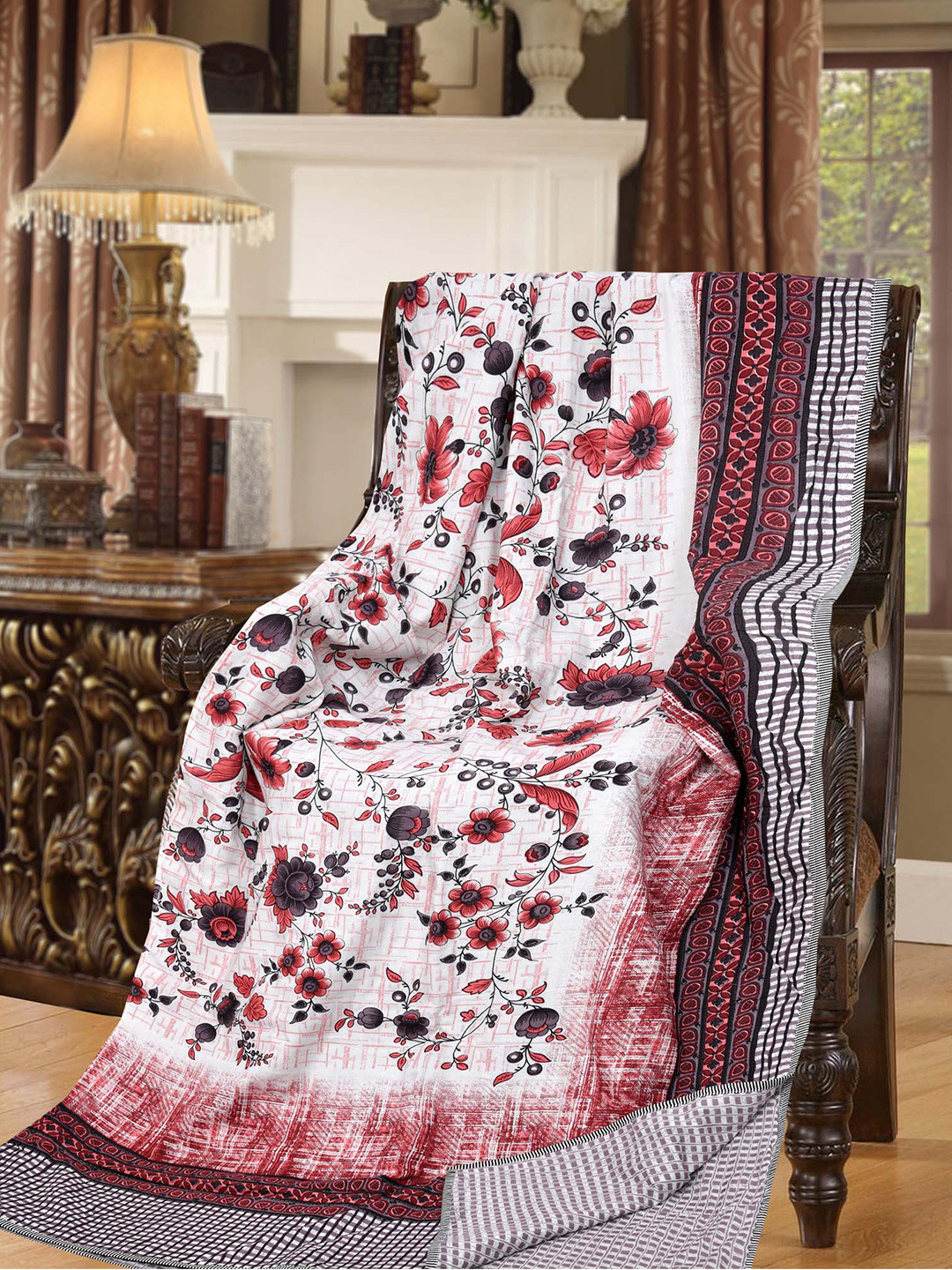 

JAIPUR FABRIC Red & White Floral AC Room 210 GSM Double Bed Dohar