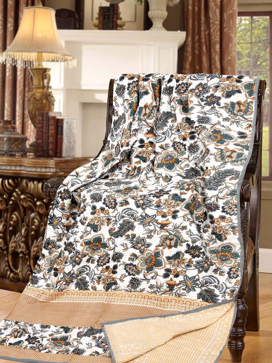 

JAIPUR FABRIC Yellow & White Floral Printed 210 GSM AC Room Double Bed Dohar