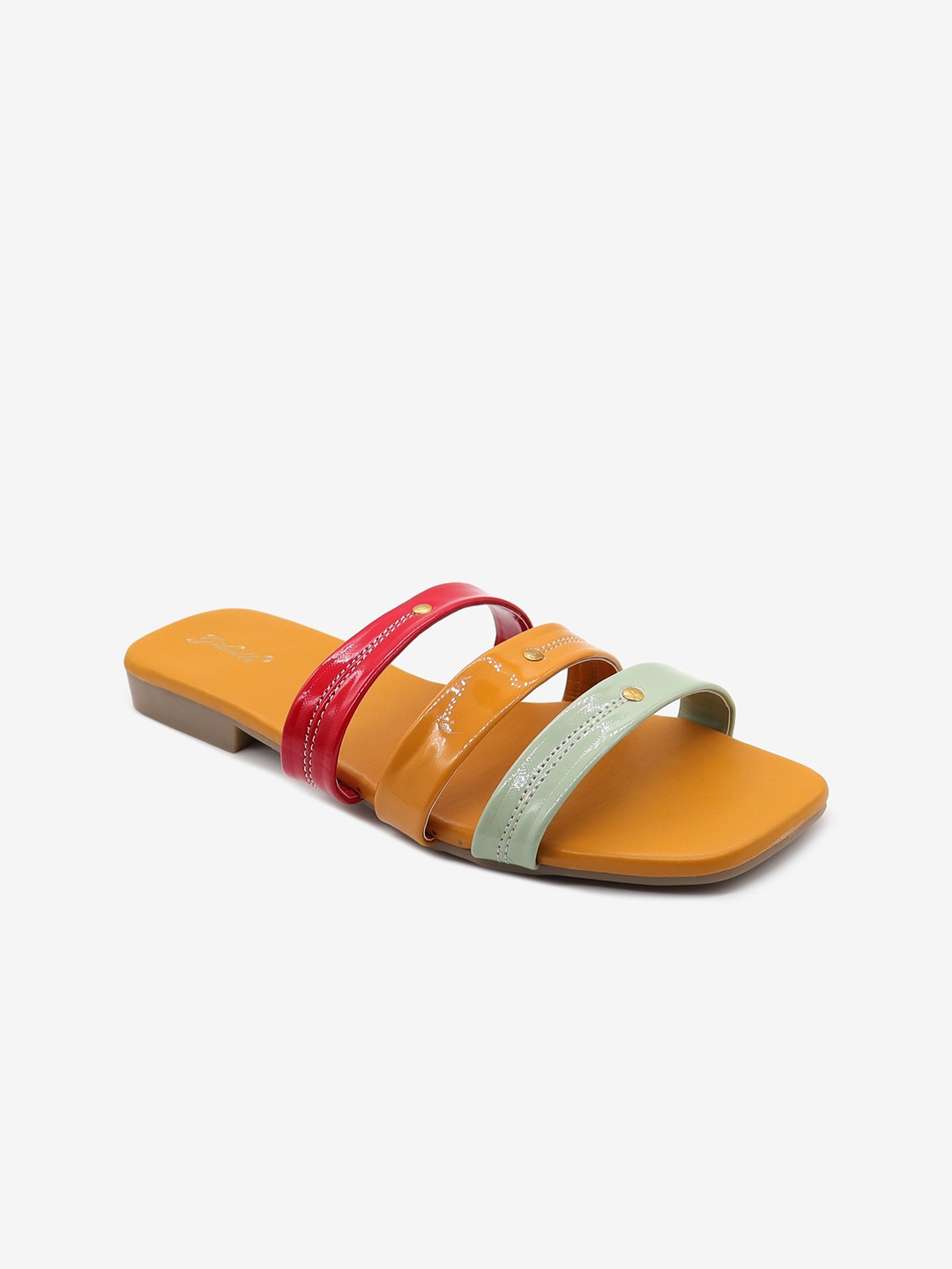 

Gibelle Women Green & Yellow Colourblocked Open Toe Flats