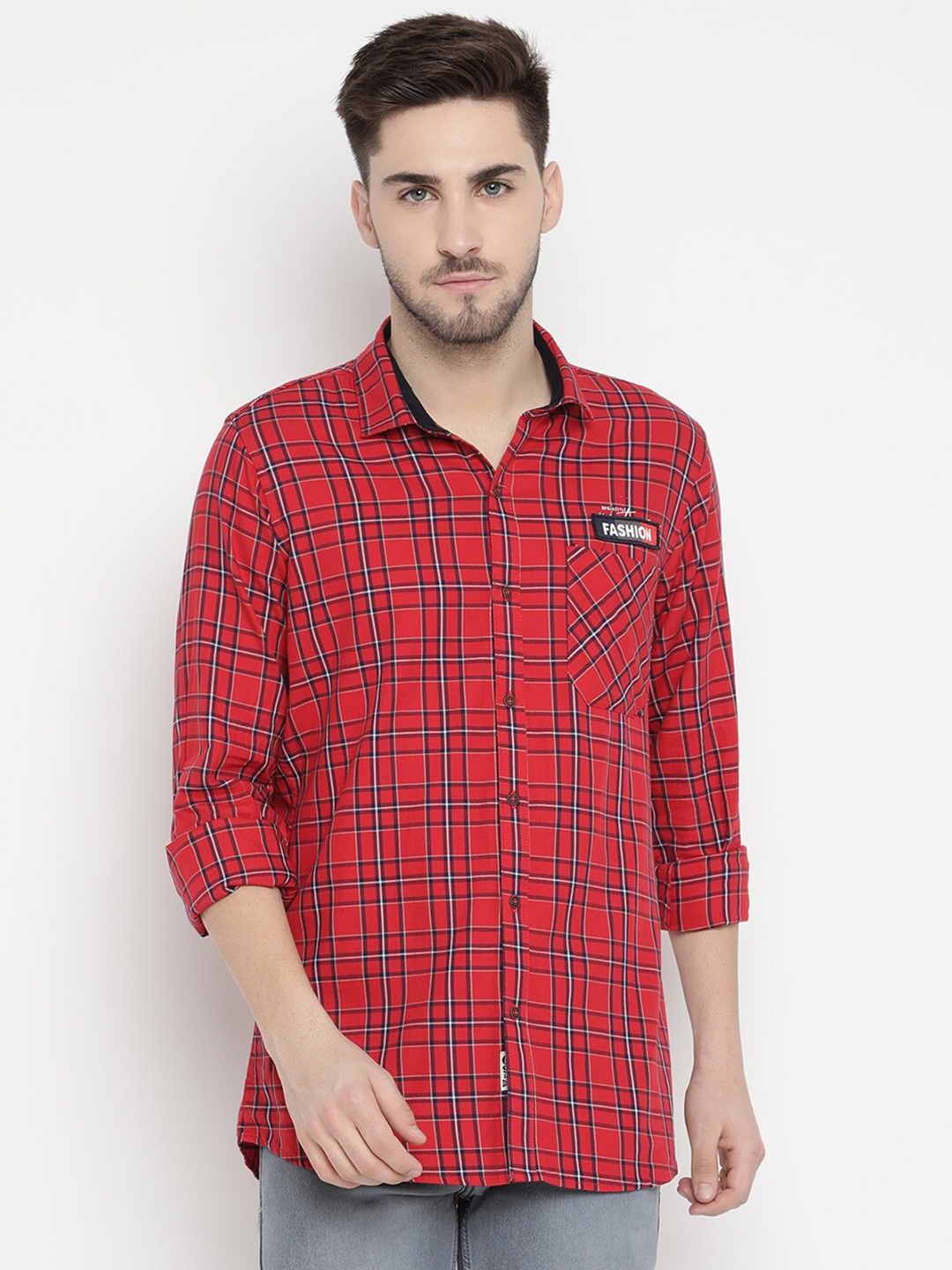 

V2 Value & Variety Men Red & Blue Tartan Checks Checked Cotton Casual Shirt