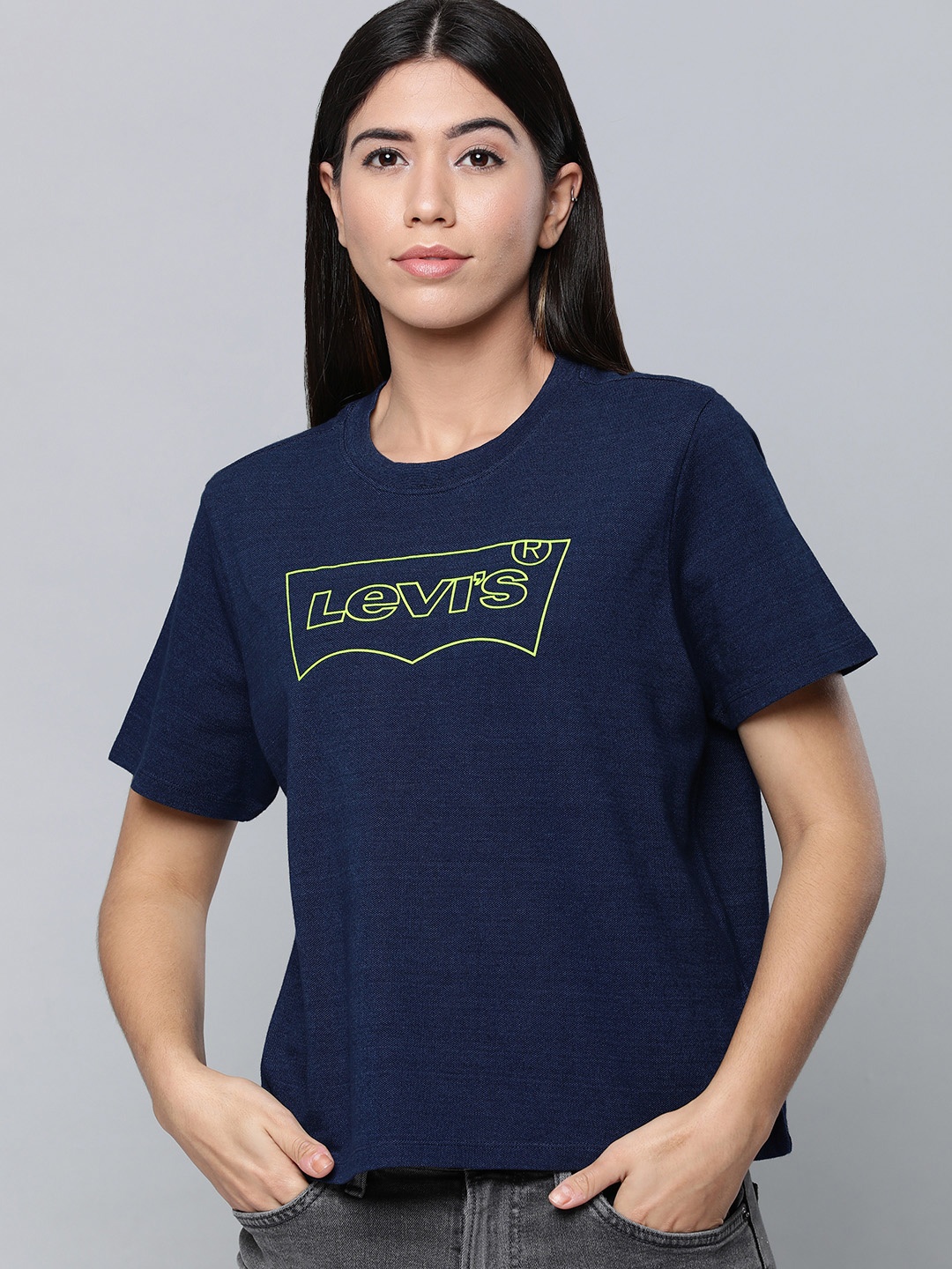 

Levis Women Blue & Yellow Typography Printed T-shirt
