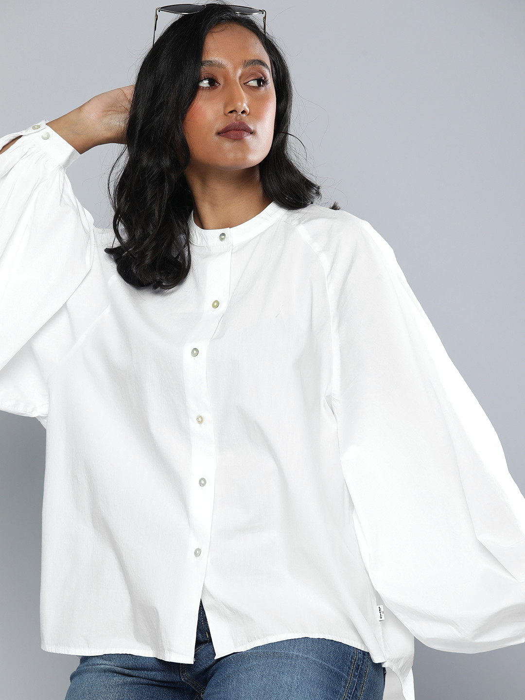 

Levi's X Deepika Padukone Women White Solid Bishop-Sleeve Pure Cotton Casual Shirt