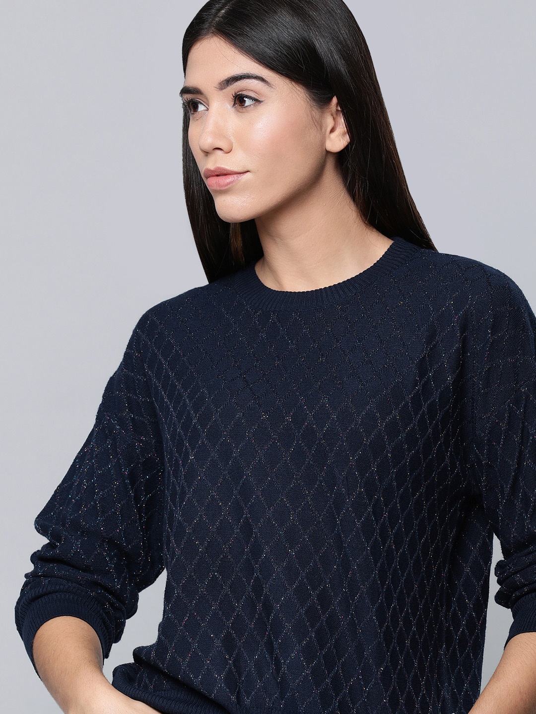 

Levis Women Navy Blue Self Designed Sweatshirt