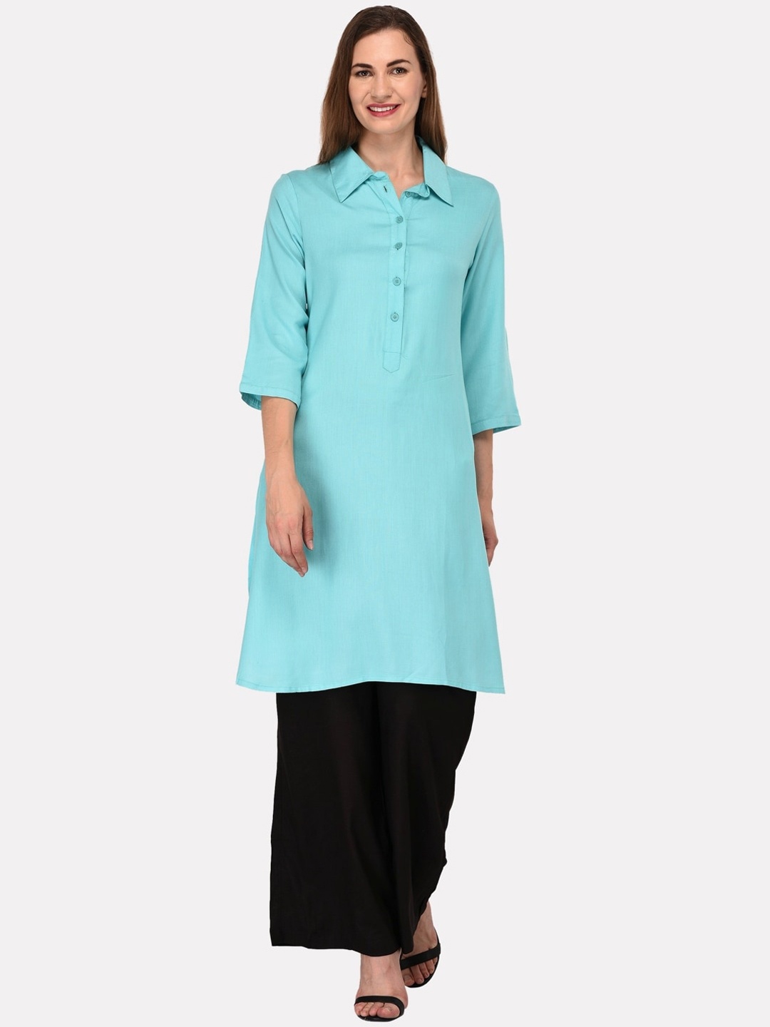 

KALINI Women Turquoise Blue Cotton Kurta