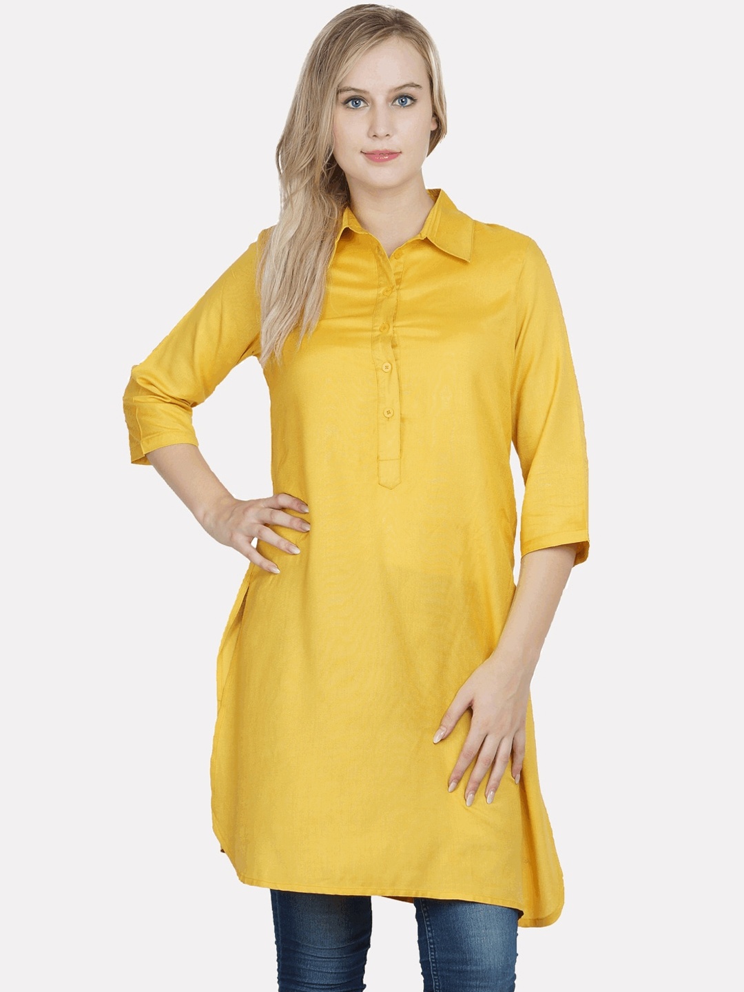 

KALINI Women Mustard Yellow Cotton Pathani Kurta