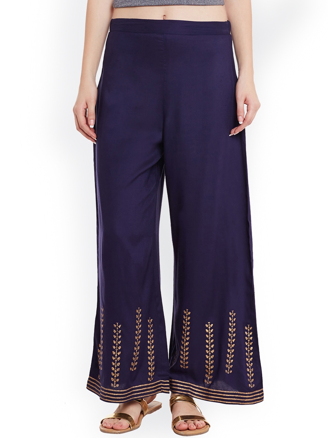 

Bitterlime Women Navy Relaxed Fit Palazzo Trousers, Navy blue