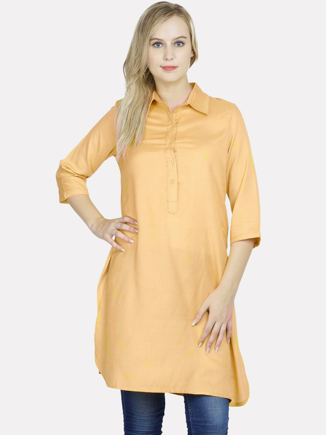 

KALINI Women Gold-Toned Cotton Pathani Kurta