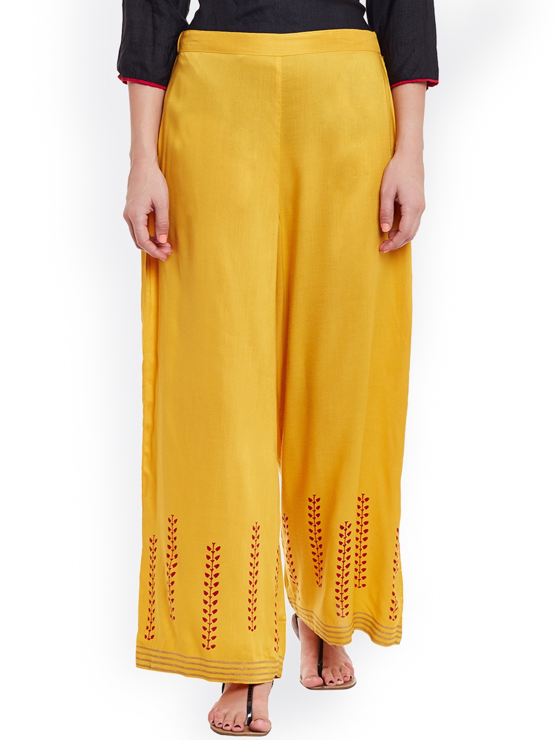 

Bitterlime Women Mustard Yellow Relaxed Fit Palazzo Trousers