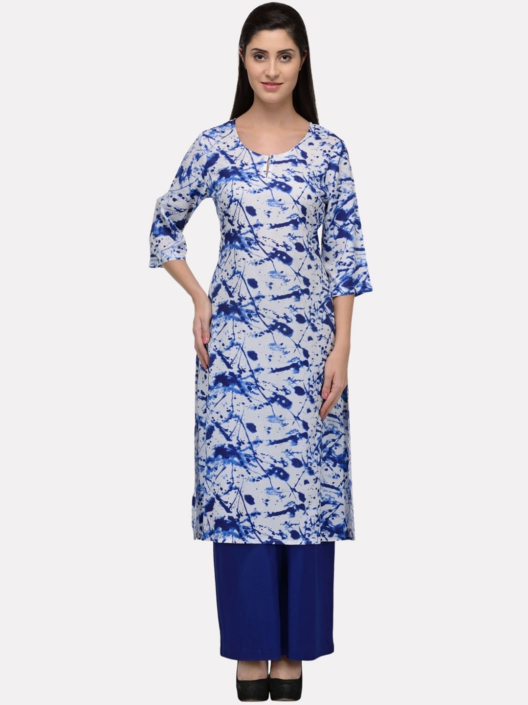 

KALINI Women White & Blue Printed Kurta