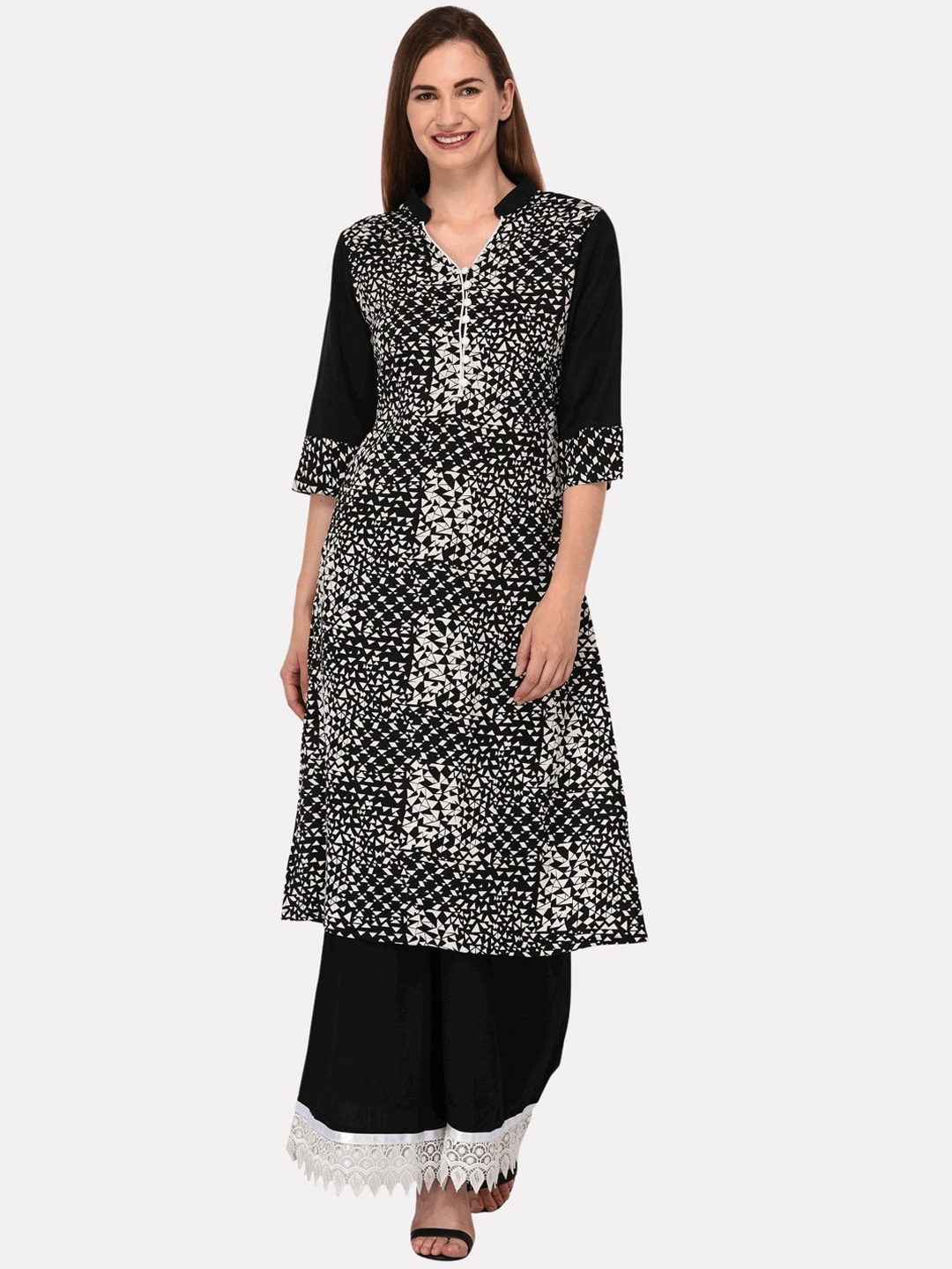 

KALINI Women Black Geometric Printed Kurta