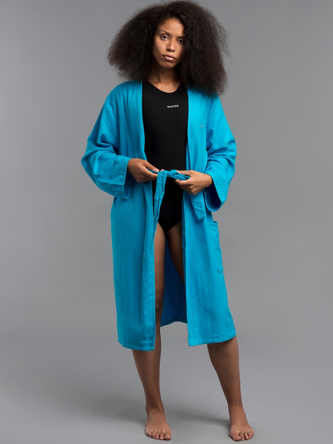 

WATKO By Decathlon Women Blue Solid Organic Cotton Pool Bathrobe