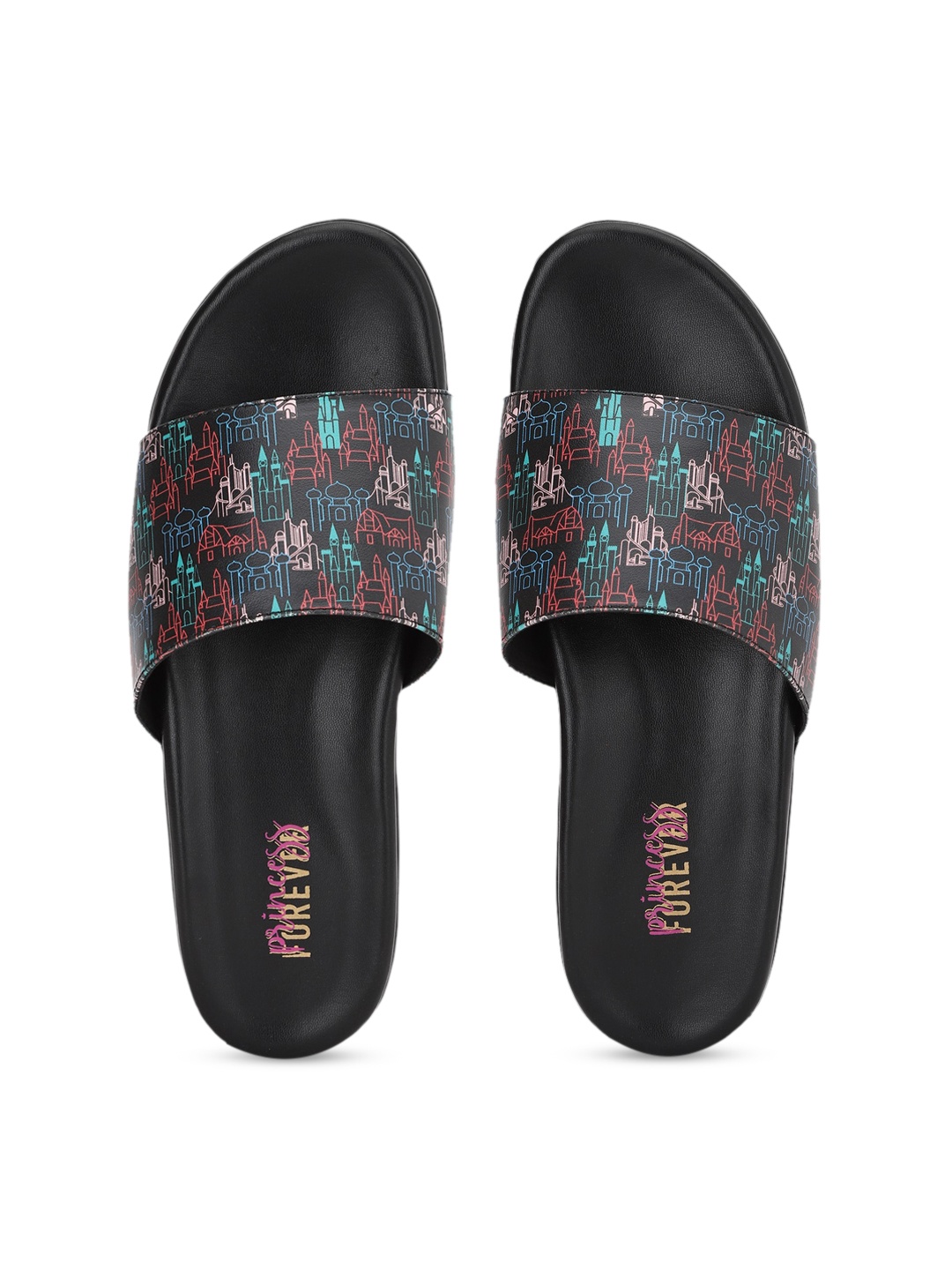 

FOREVER 21 Women Black & Blue Printed Open Toe Flats