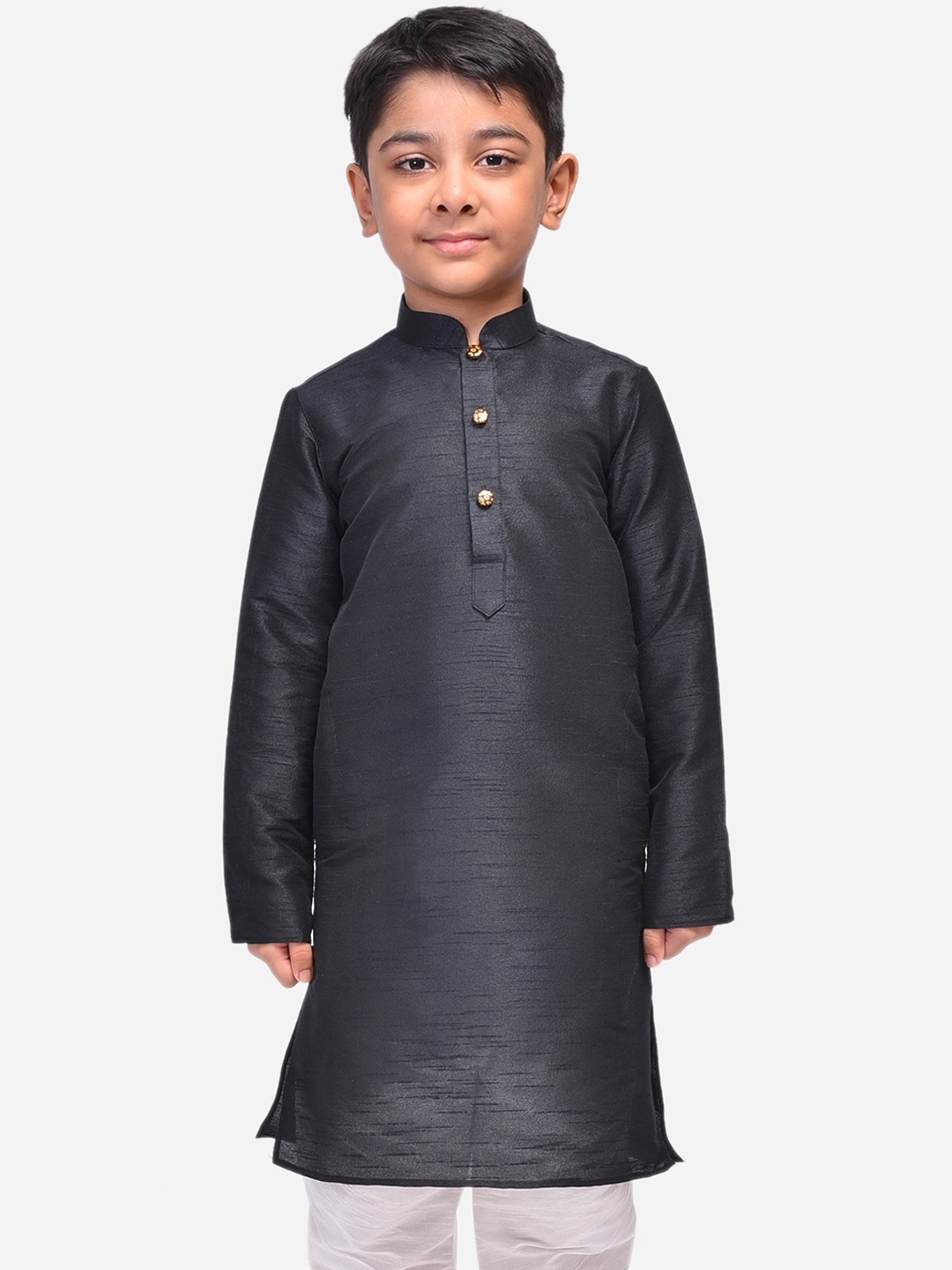 

NAMASKAR Boys Dupion Silk Solid Kurta, Black