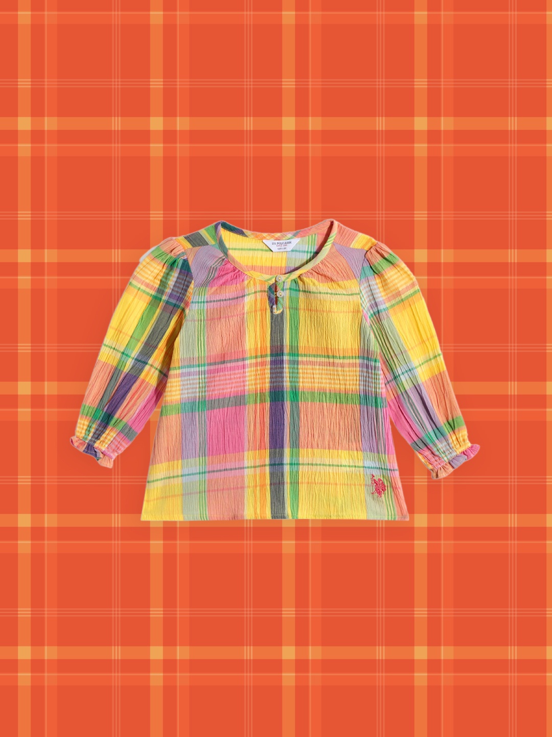 

U S Polo Assn Kids Girls Yellow & Pink Pure Cotton Top