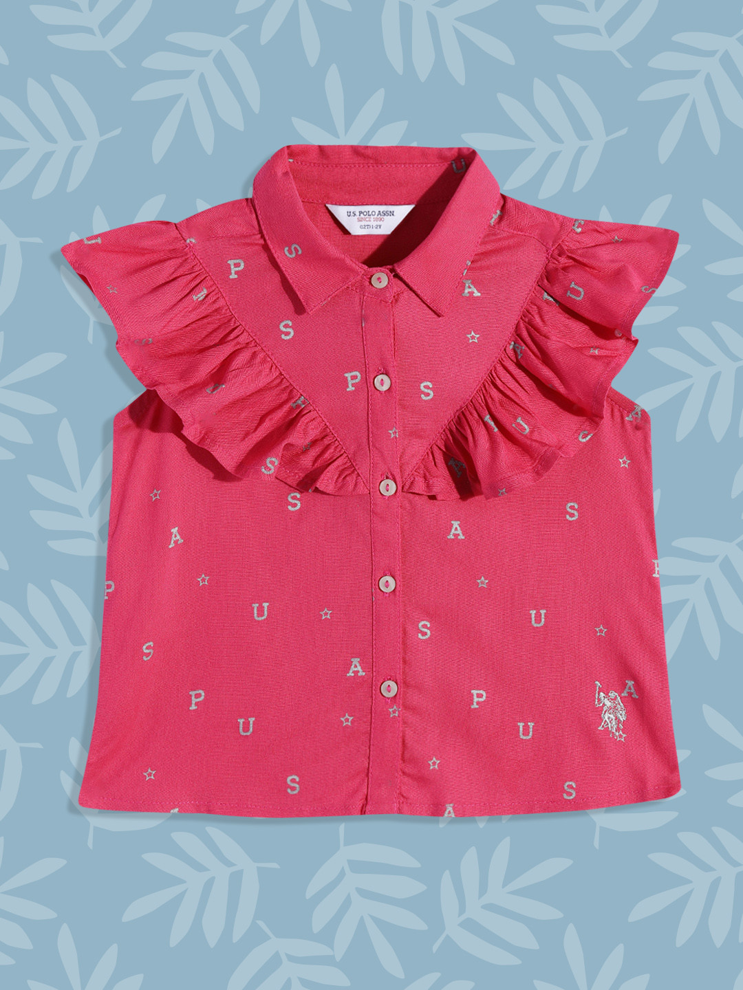 

U S Polo Assn Kids Pink Ruffles Shirt Style Top