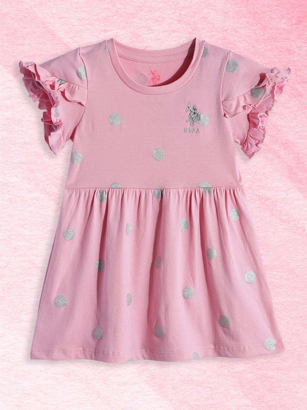 

U.S.Polo Assn. Kids Girls Pink Printed Pure Cotton Fit & Flare Dress