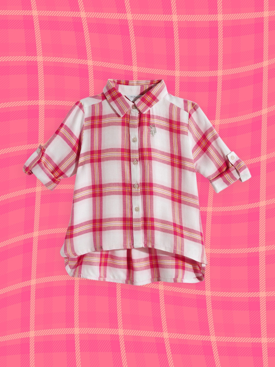 

U.S. Polo Assn. Kids Girls White Checked Cotton Casual Shirt