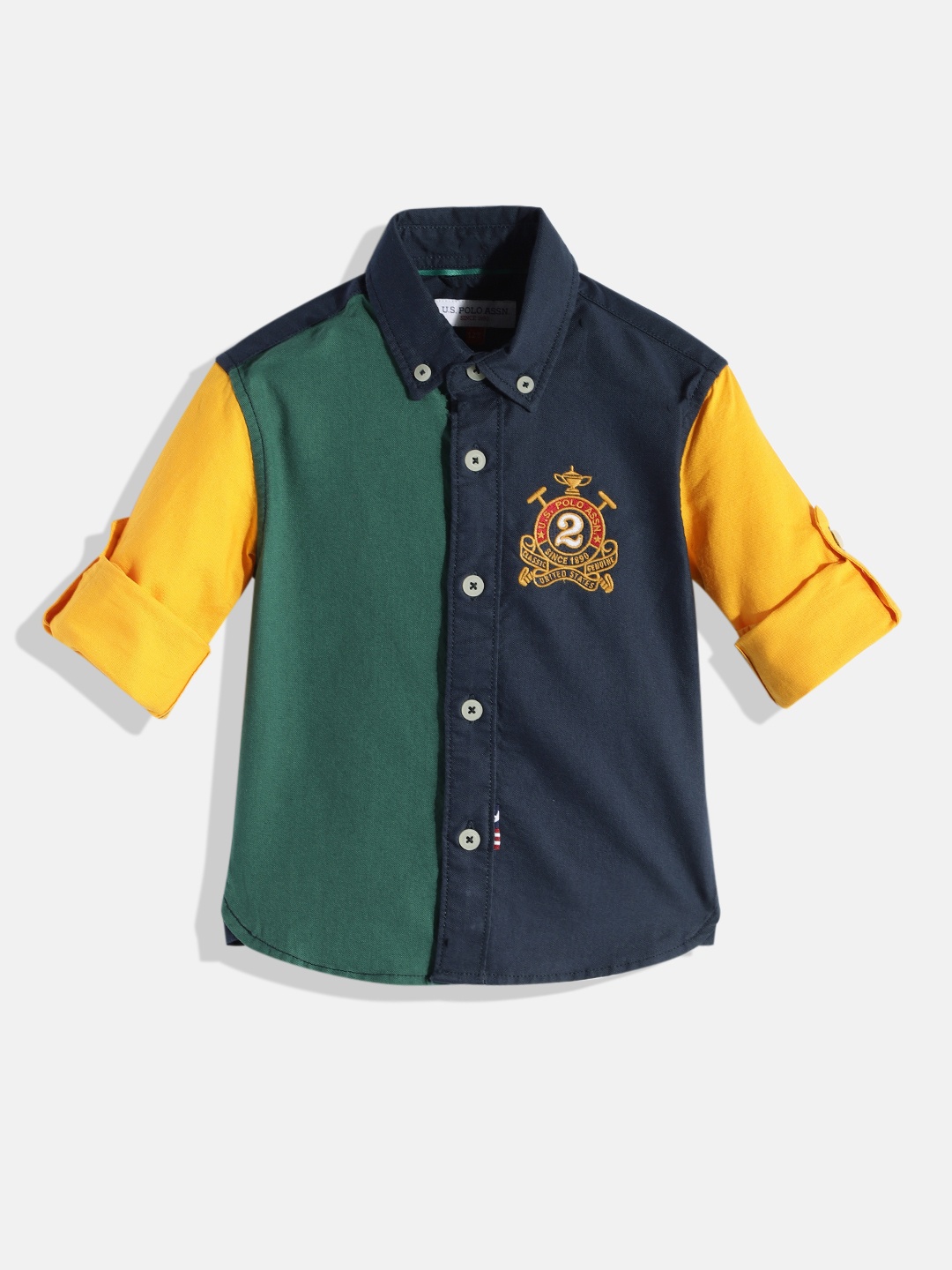

U.S. Polo Assn. Kids Boys Navy Blue Colourblocked Pure Cotton Casual Shirt