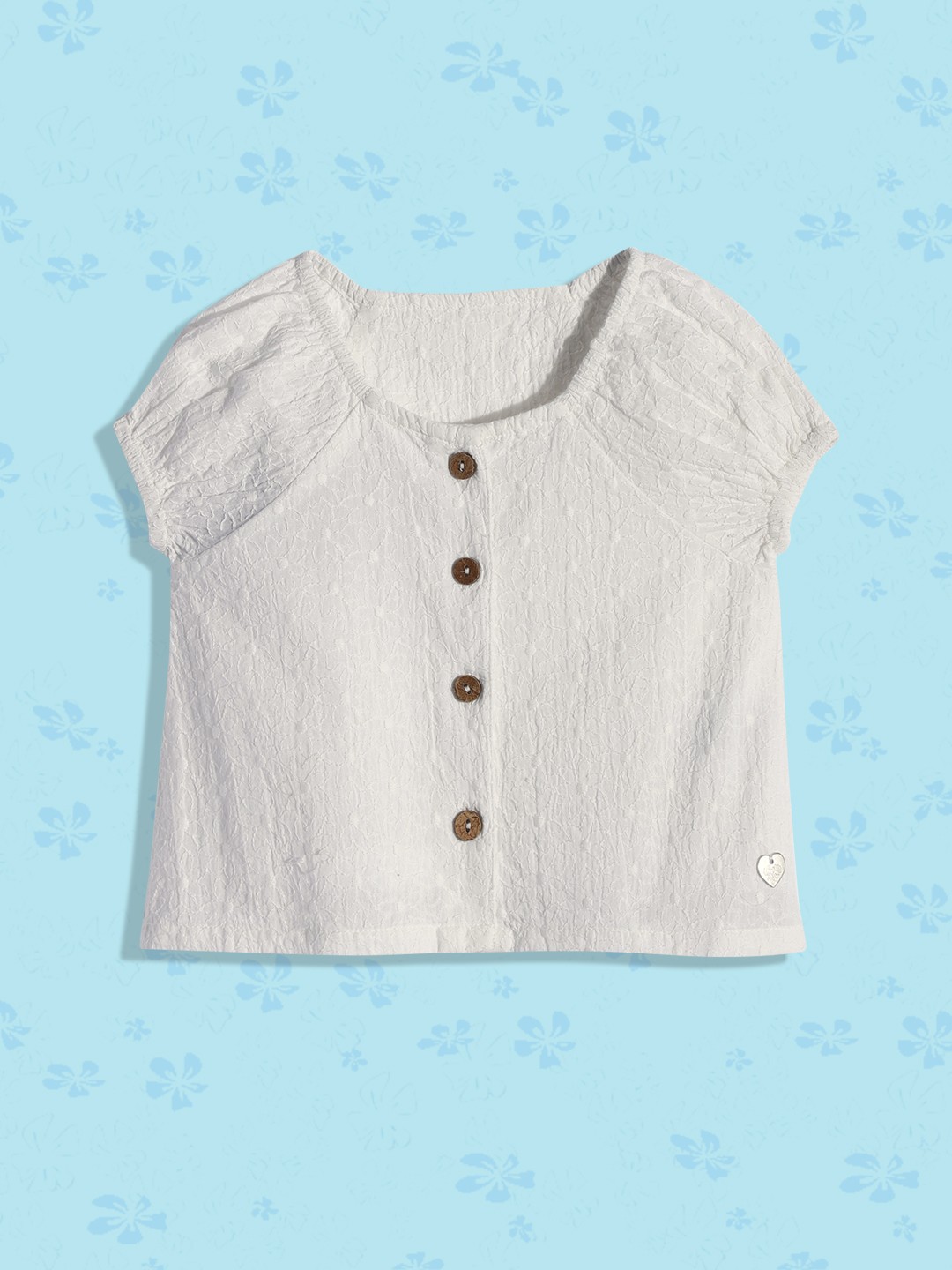 

U.S.Polo Assn. Kids Girls White Self Design Pure Cotton Schiffli Top