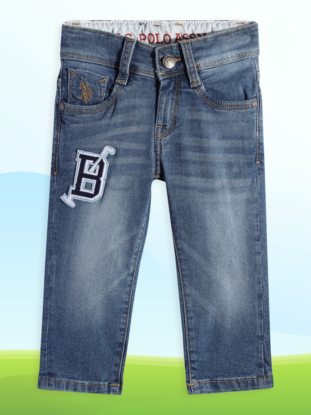 

U.S. Polo Assn. Kids Boys Blue Light Fade Applique Stretchable Jeans