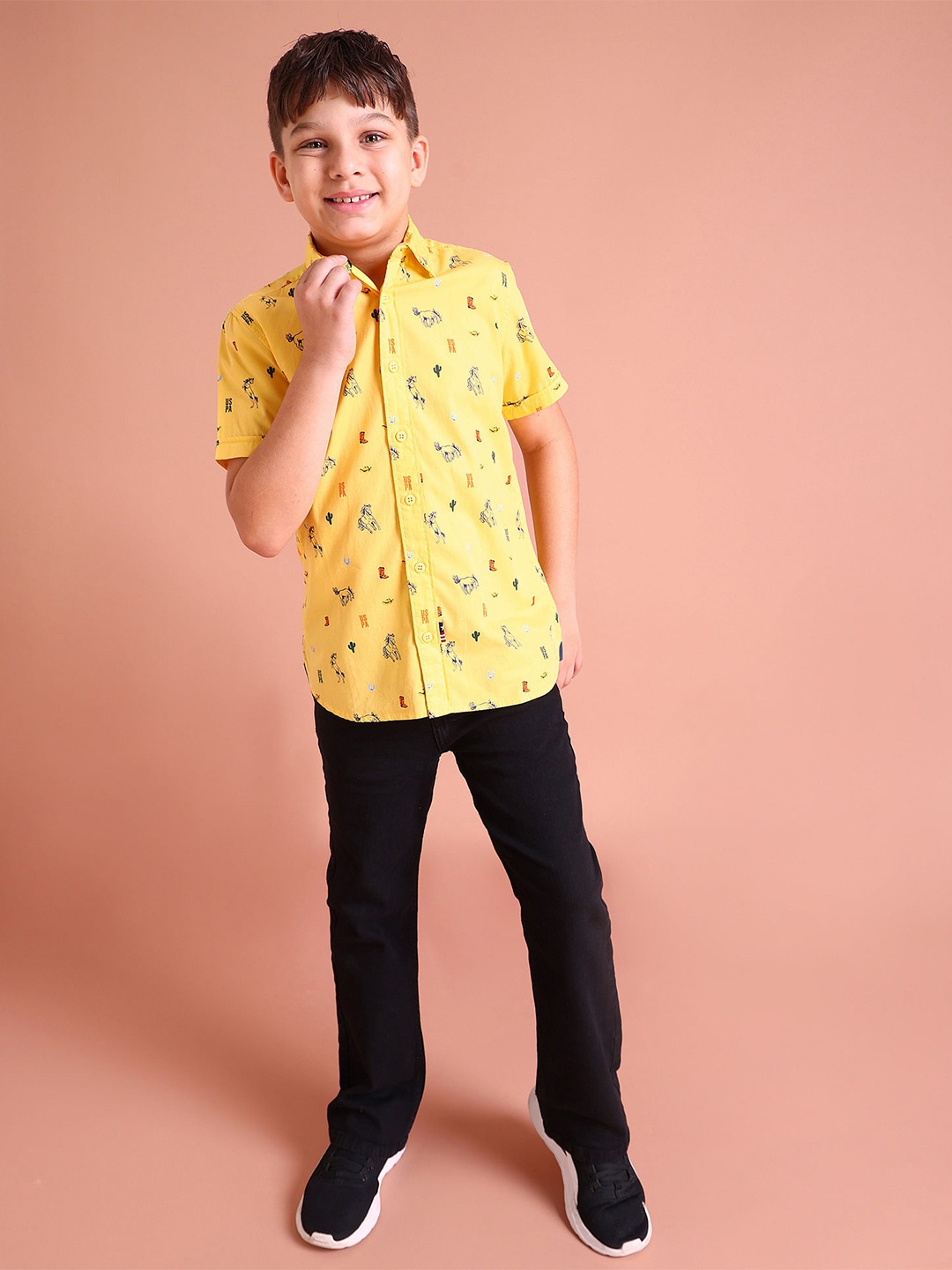 

U.S. Polo Assn. Kids Boys Yellow Brand Logo Printed Pure Cotton Casual Shirt