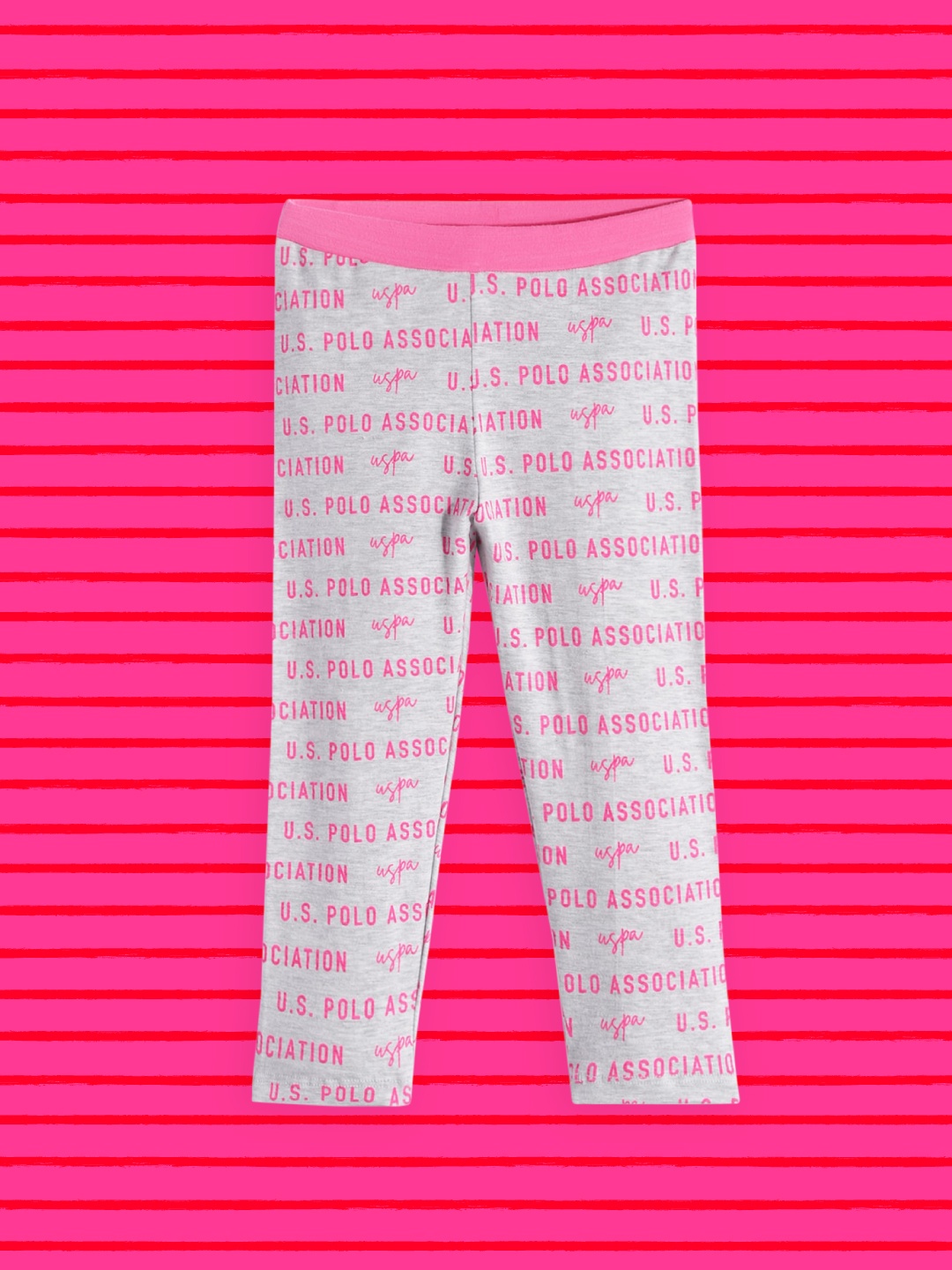 

U.S. Polo Assn. Kids Girls Grey Melange & Pink Brand Logo Printed Track Pants
