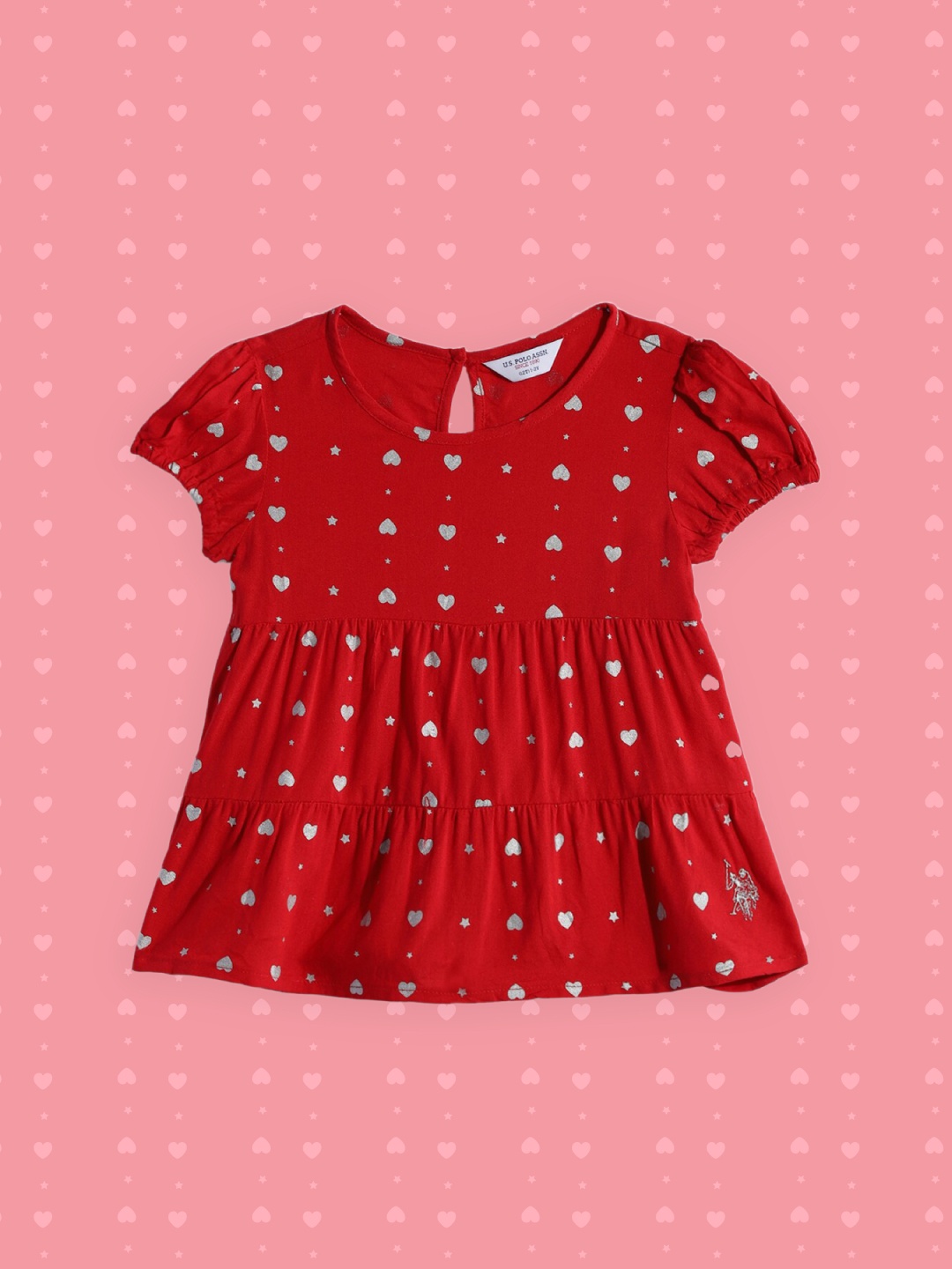 

U S Polo Assn Kids Red Print Tiered Top