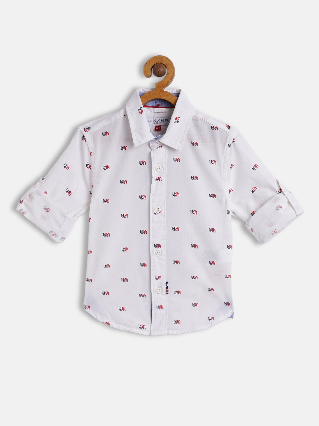 

U.S. Polo Assn. Kids Boys White Printed Pure Cotton Casual Shirt