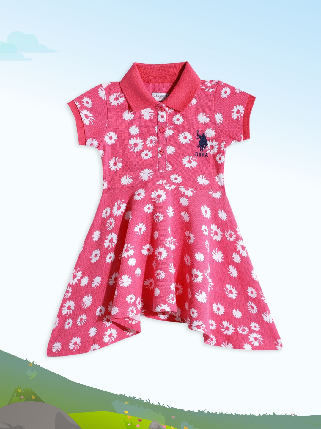 

U.S. Polo Assn. Kids Girls Pink Floral Print Pure Cotton T-shirt Dress
