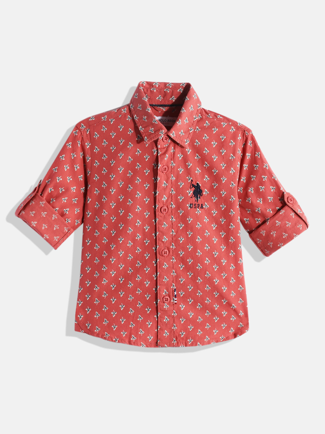 

U.S. Polo Assn. Kids Boys Red Floral Printed Pure Cotton Casual Shirt