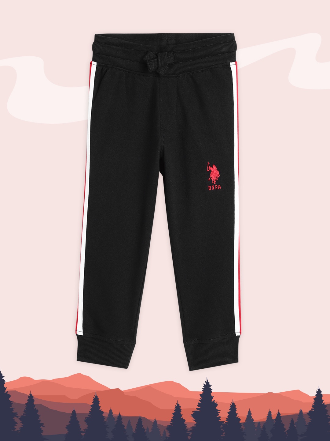

U.S.Polo Assn. Kids Boys Black Solid Pure Cotton Joggers