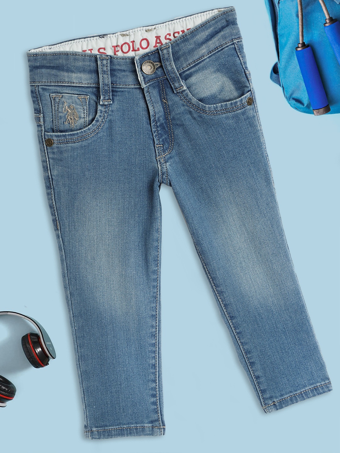 

U S Polo Assn Kids Boys Blue Light Fade Stretchable Jeans