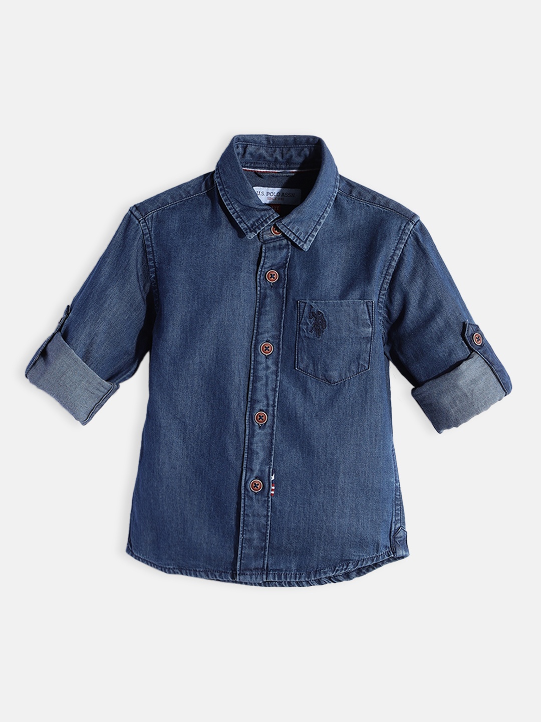 

U.S. Polo Assn. Kids Boys Blue Solid Pure Cotton Denim Casual Shirt